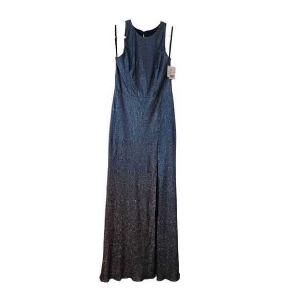 NEW Dessy Collection Sleeveless Metallic Trumpet Gown, Midnight Navy, Size 12 - Picture 2 of 7